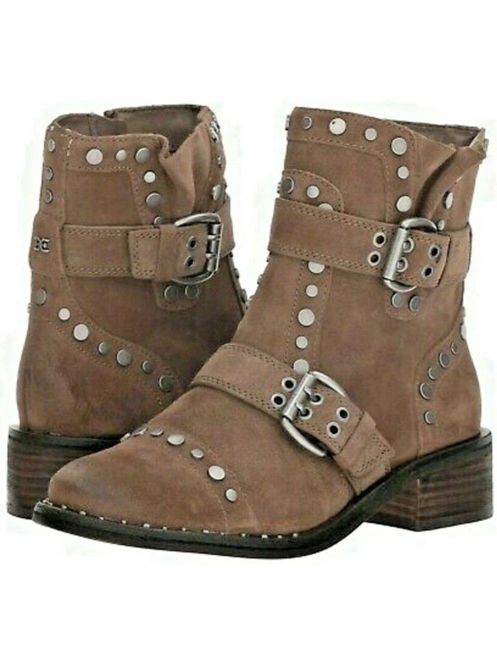 Sam Edelman Taupe Suede Studded Buckle Ankle Boots